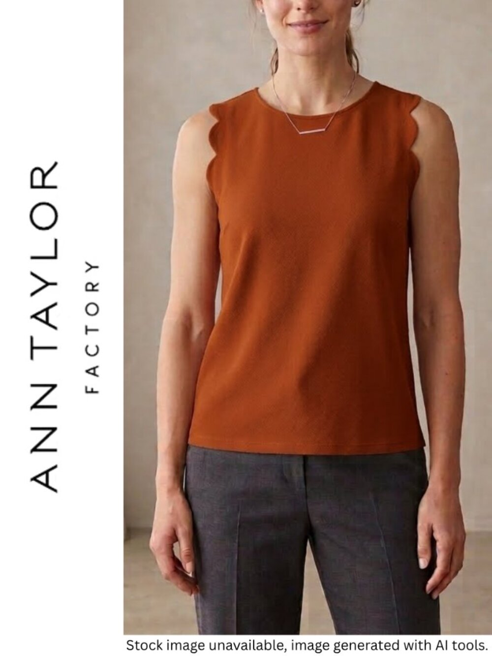 Ann Taylor Factory ORANGE Scalloped Sleeveless Top Tank Business Casual Size M